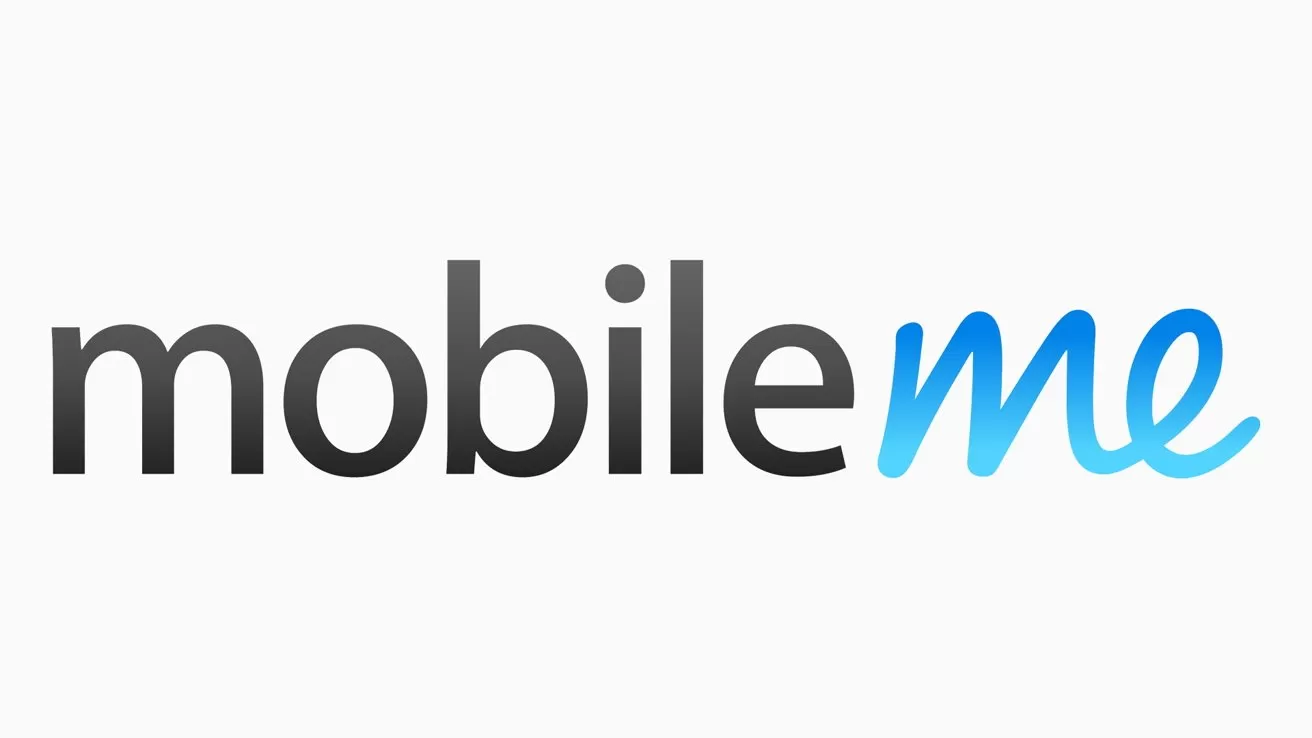 Logo with the word mobileme in lowercase, mobile in dark gray sans serif and me in light blue script on a plain white background