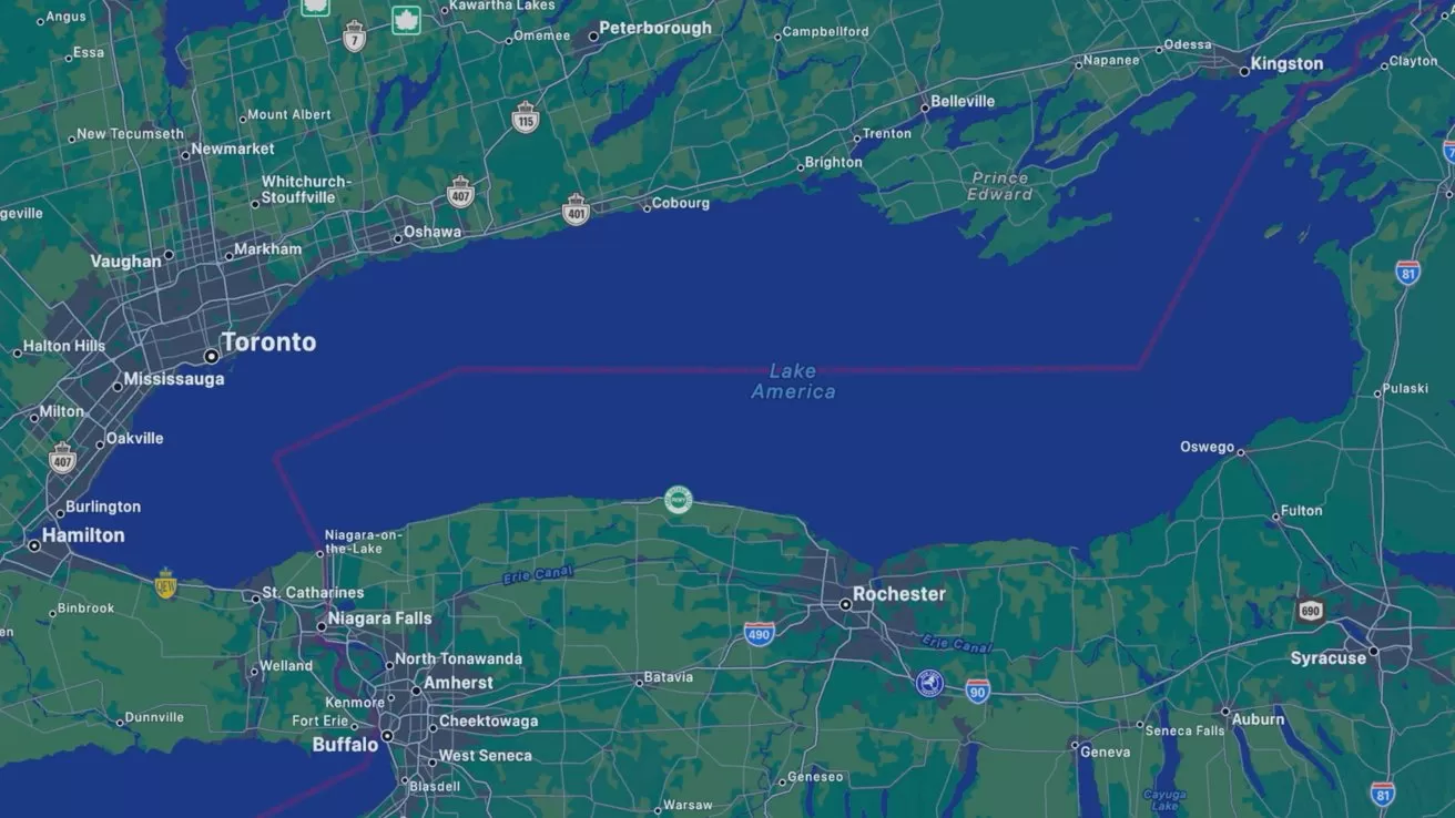 Apple Maps updates 'Lake Ontario' to 'Lake America' for US users