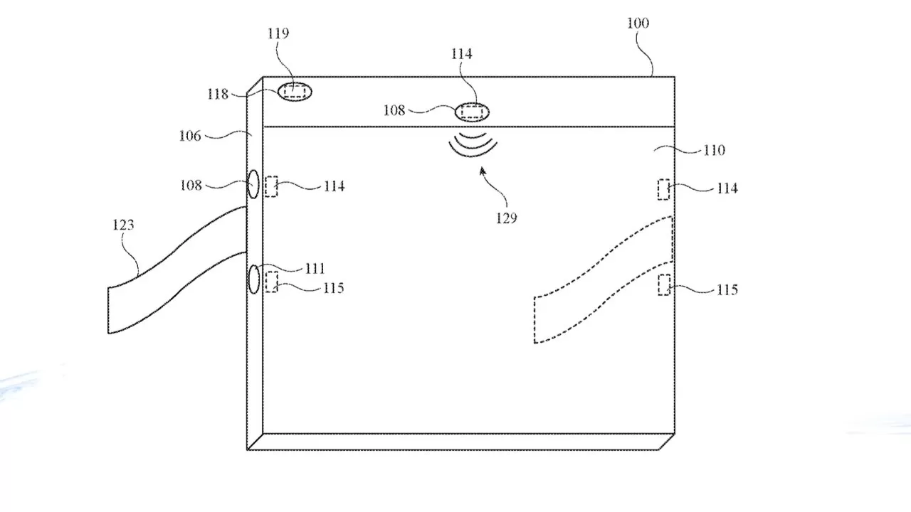 The patent application apologetically insists that this is portable. It's a detail from the patent application showing proposed positions of a microphone and speaker at the top of the device - image credit: Apple.