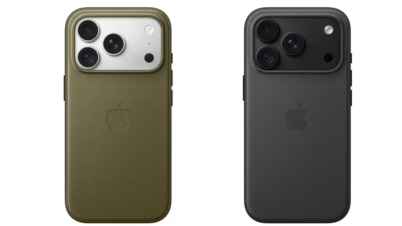 Two Apple iPhones shown from the back in protective cases: one olive green with a white triplecamera module, and one dark gray with a matching dark triplecamera module