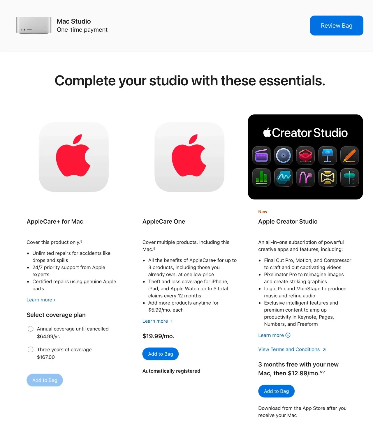 If you continue on with your pre-order of a new Mac, you get this AppleCare screen later in the process.